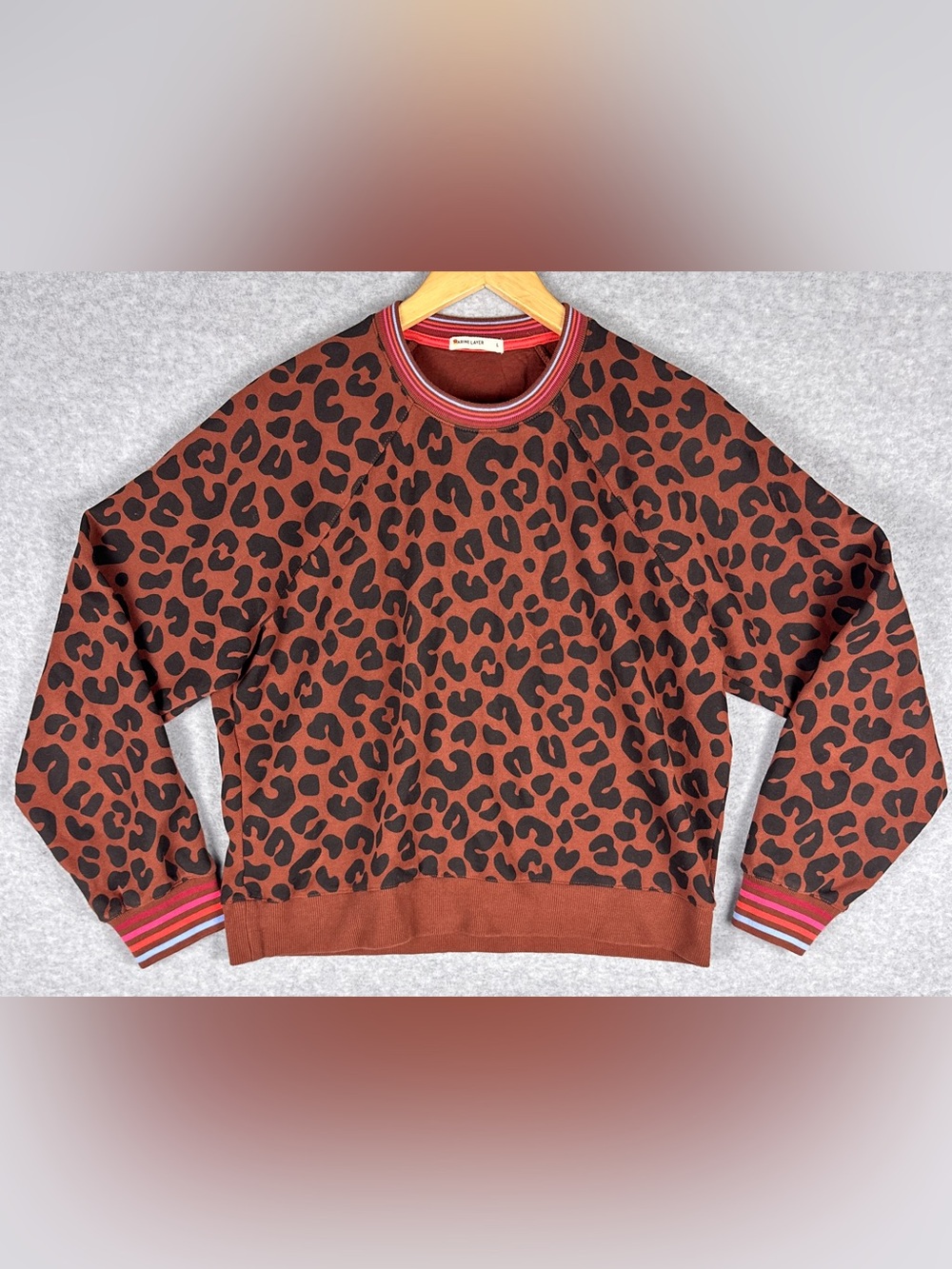 Marine Layer Leopard Sweatshirt Womens L Brown Animal Print Crewneck